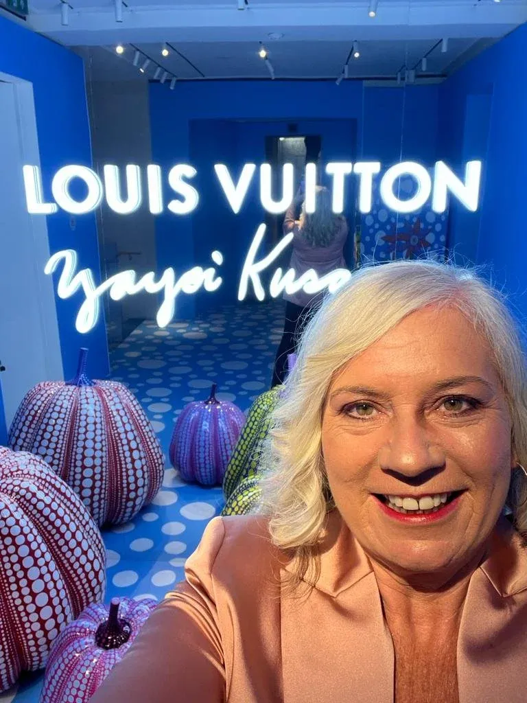 Alison at the Louis Vuitton × Yayoi Kusama installation on New Bond Street.